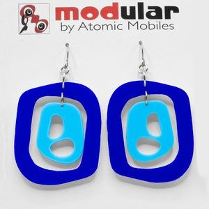 Navy Blue Modern Earrings - Hip Retro Statement